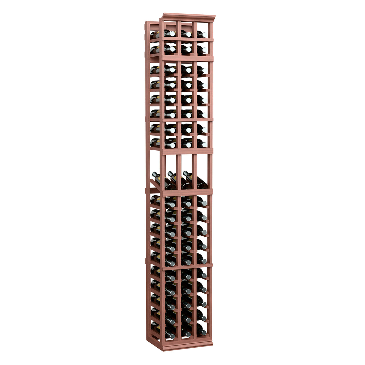 7-ft 3-column wine display rack in warm reddish-brown finish with bottle holder slots