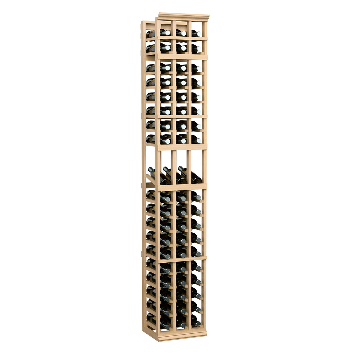 7-ft 3-column wine display rack in light tan finish with bottle holder slots