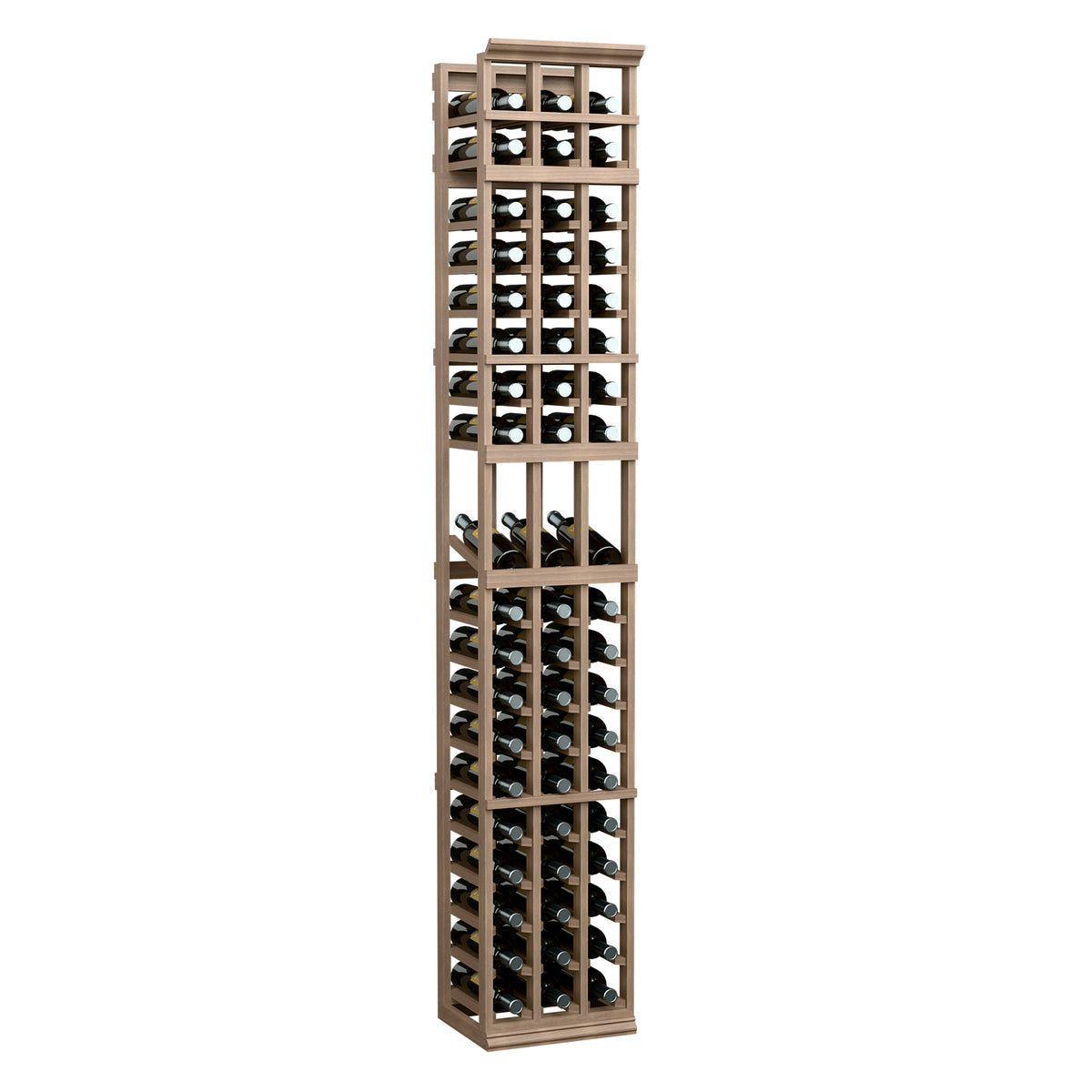 7-ft 3-column wine display rack in medium brown finish with bottle holder slots
