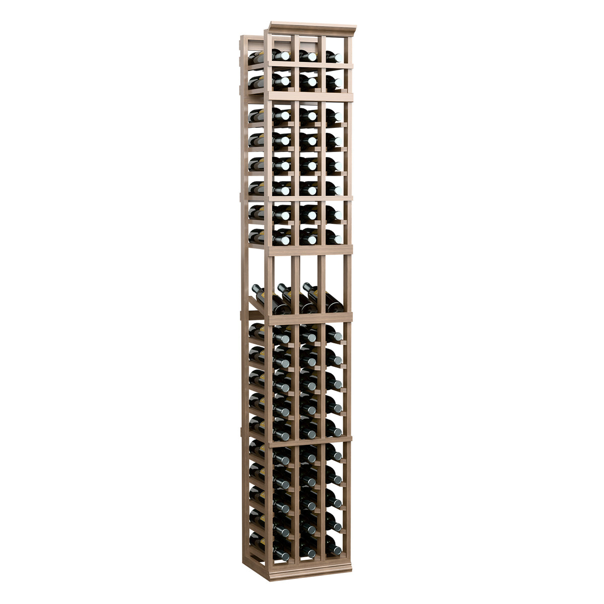7-ft 3-column wine display rack in medium brown finish with bottle holder slots
