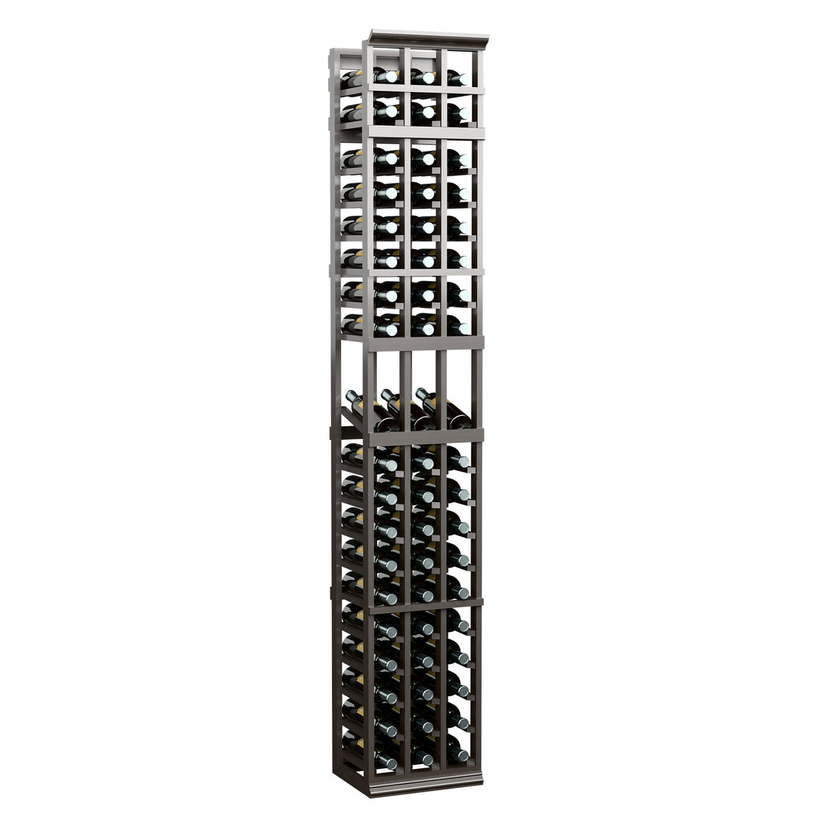 7-ft 3-column wine display rack in dark grey finish with bottle holder slots