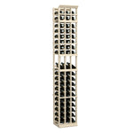 Tall light wood wine bottle display rack, three columns with bottle slots