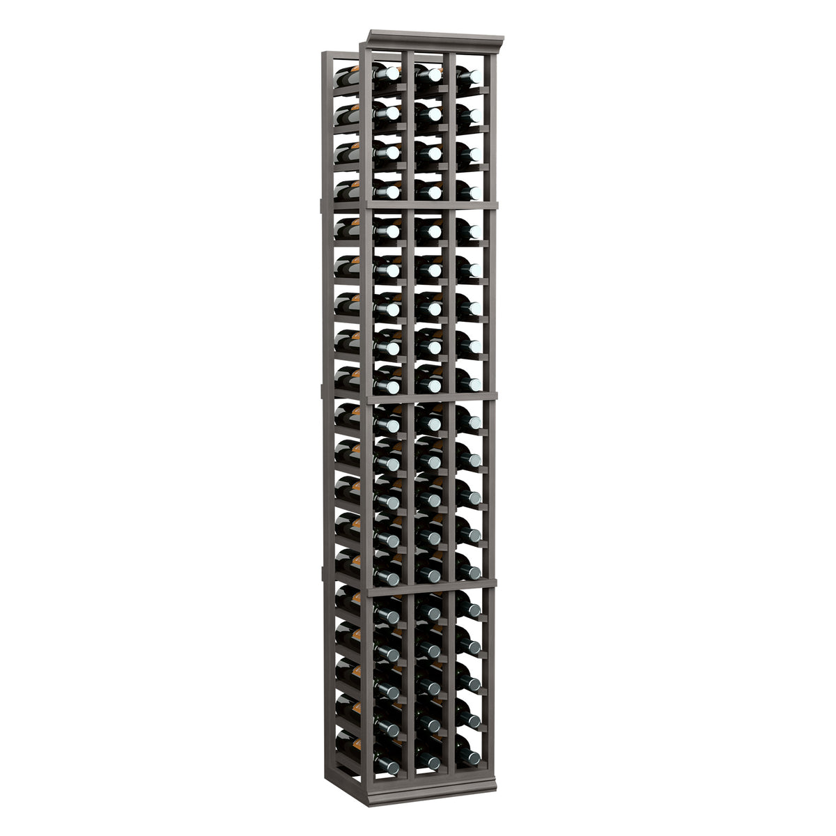 6 ft wine bottle rack with 3 columns, dark wood frame and angled bottle slots