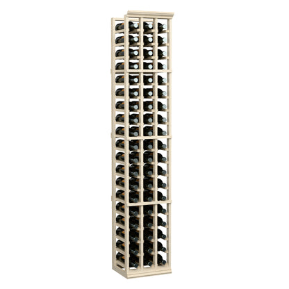 Three-column 6ft wine bottle rack in light wood with open sides for easy access