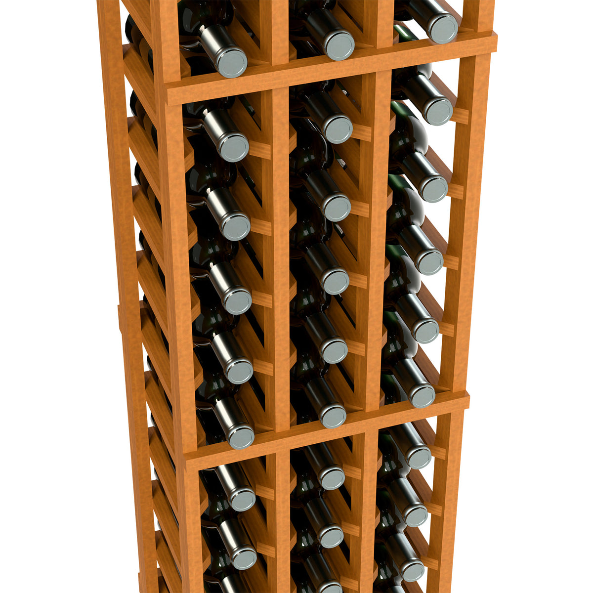 Medium wood wine bottle rack with 3 columns, grid openings for bottles
