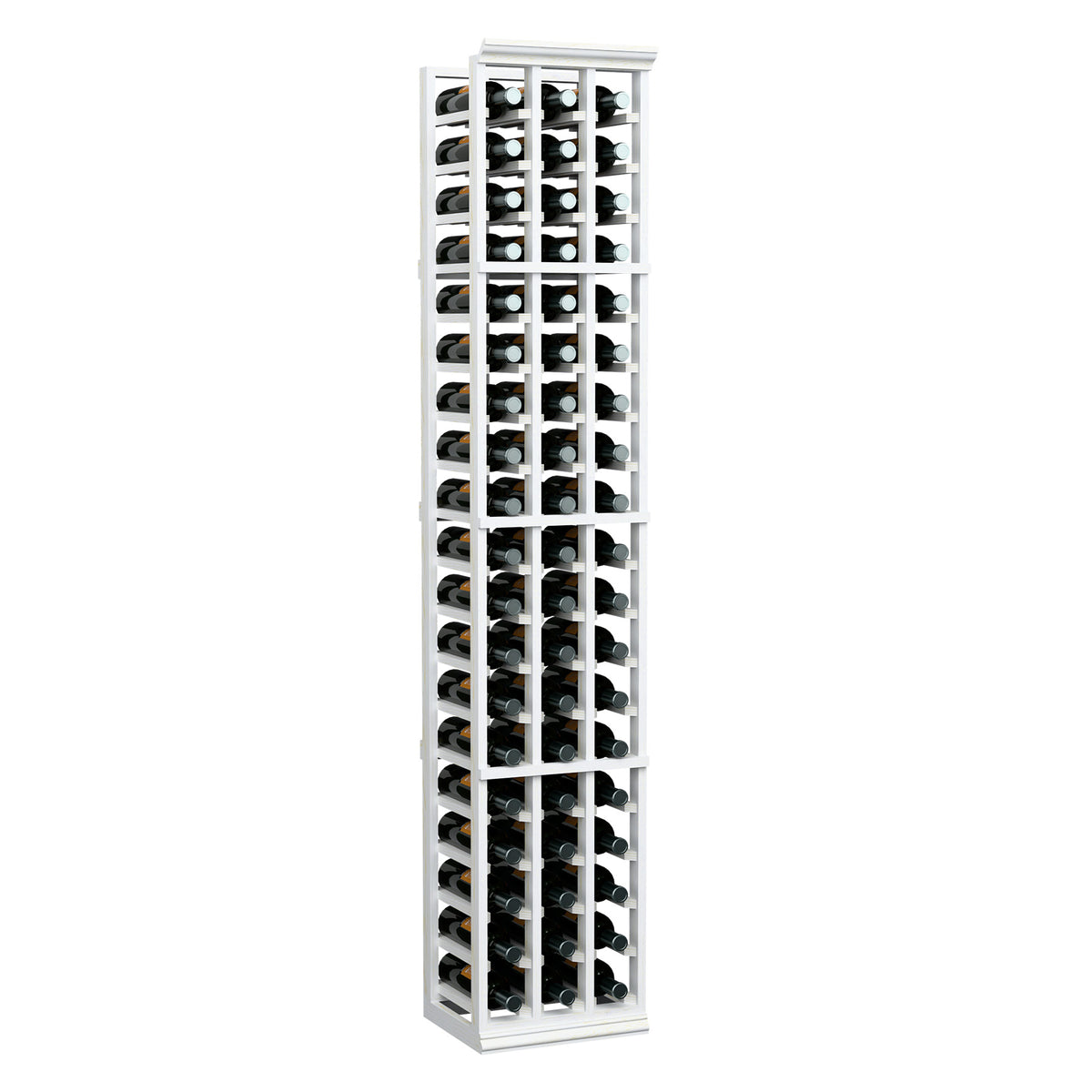 3-column white wine bottle rack, 6 ft tall, grid slots for bottles