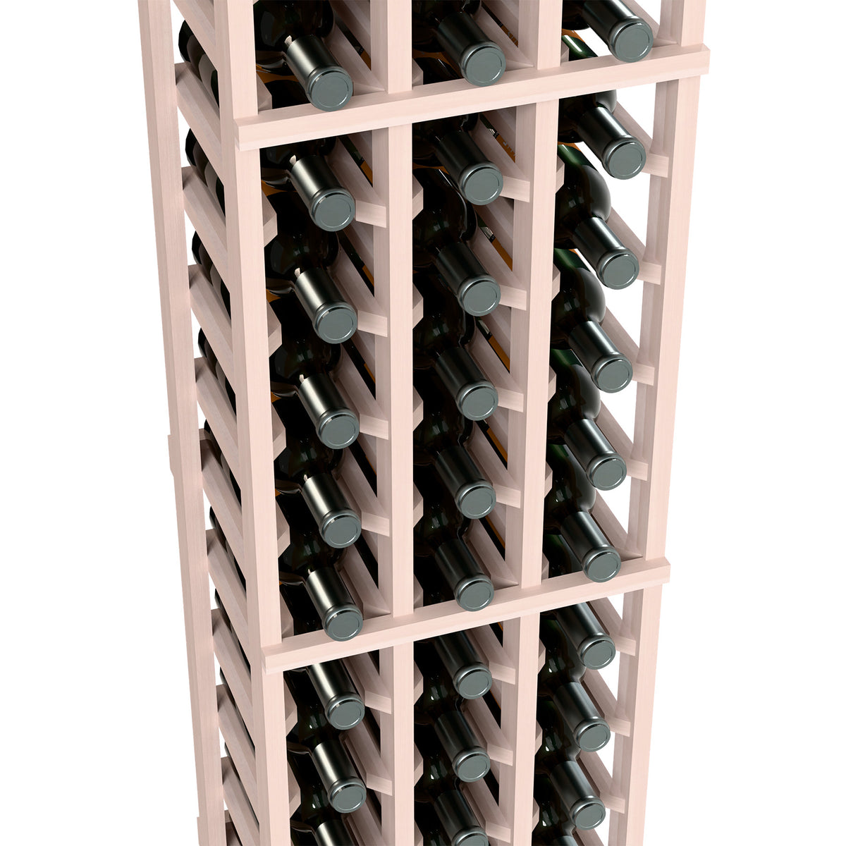 3-column wine bottle rack, 6ft, close-up of white frame with wine bottle slots