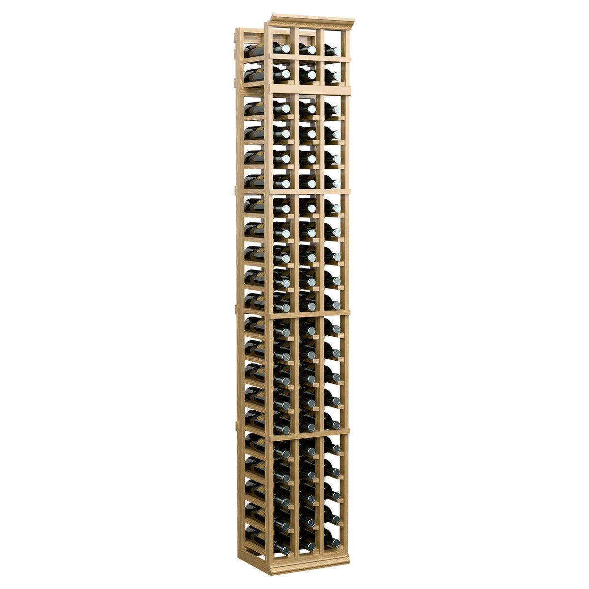 7-ft three-column wine rack in light natural wood finish with bottle slots