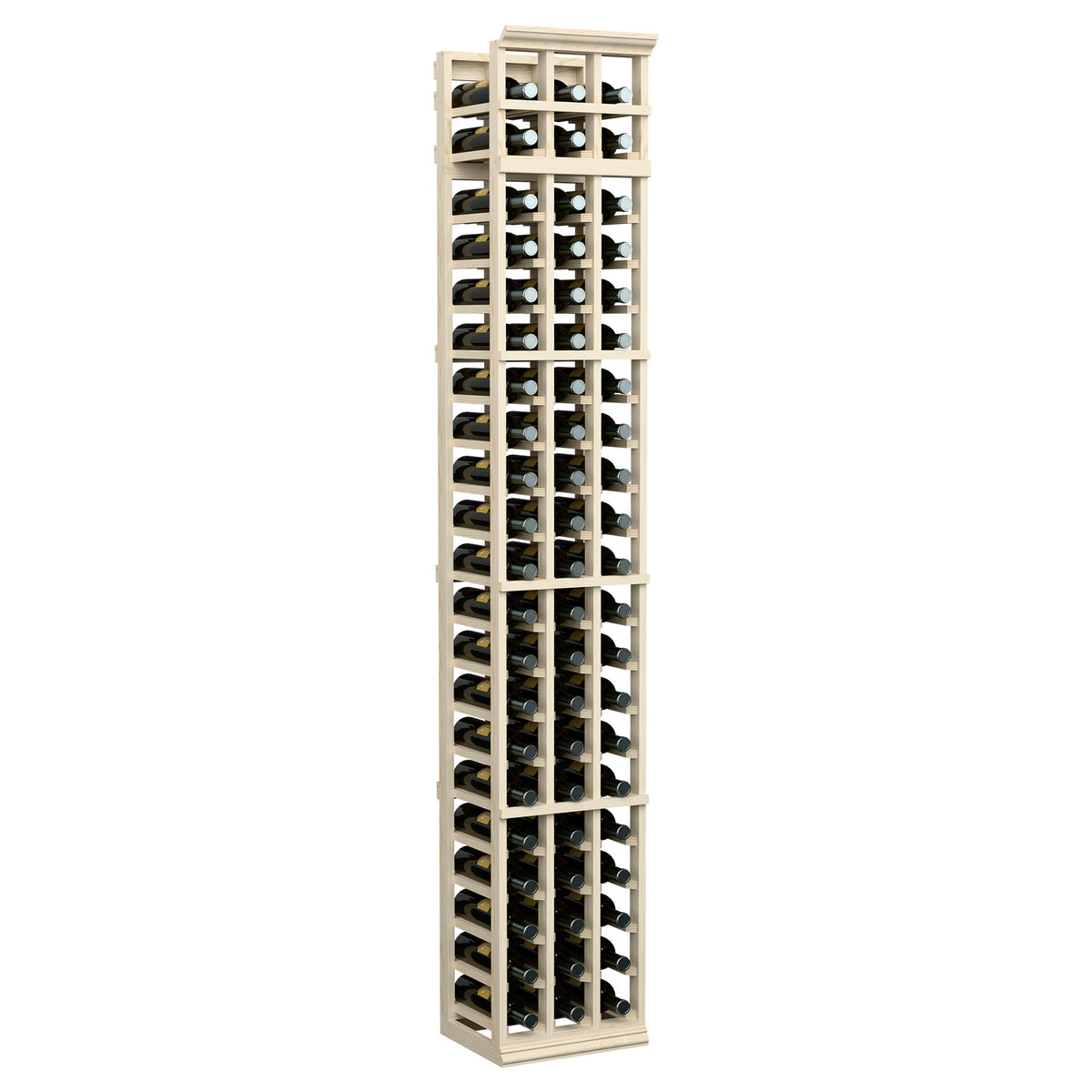 7-ft three-column wine rack in light wood finish with rows of bottle openings