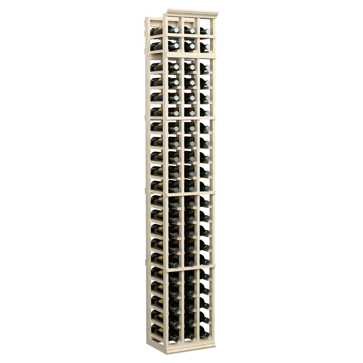 7-ft three-column wine rack in light natural wood with grid-style bottle slots