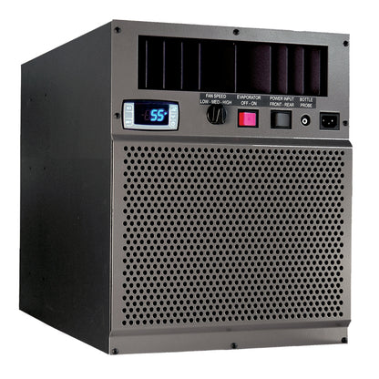 Indoor outdoor wine cooling unit with vented grille and front control panel
