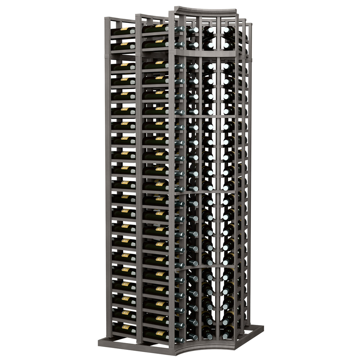 Dark gray 4-column curved corner double-deep wine bottle rack, 7 ft.