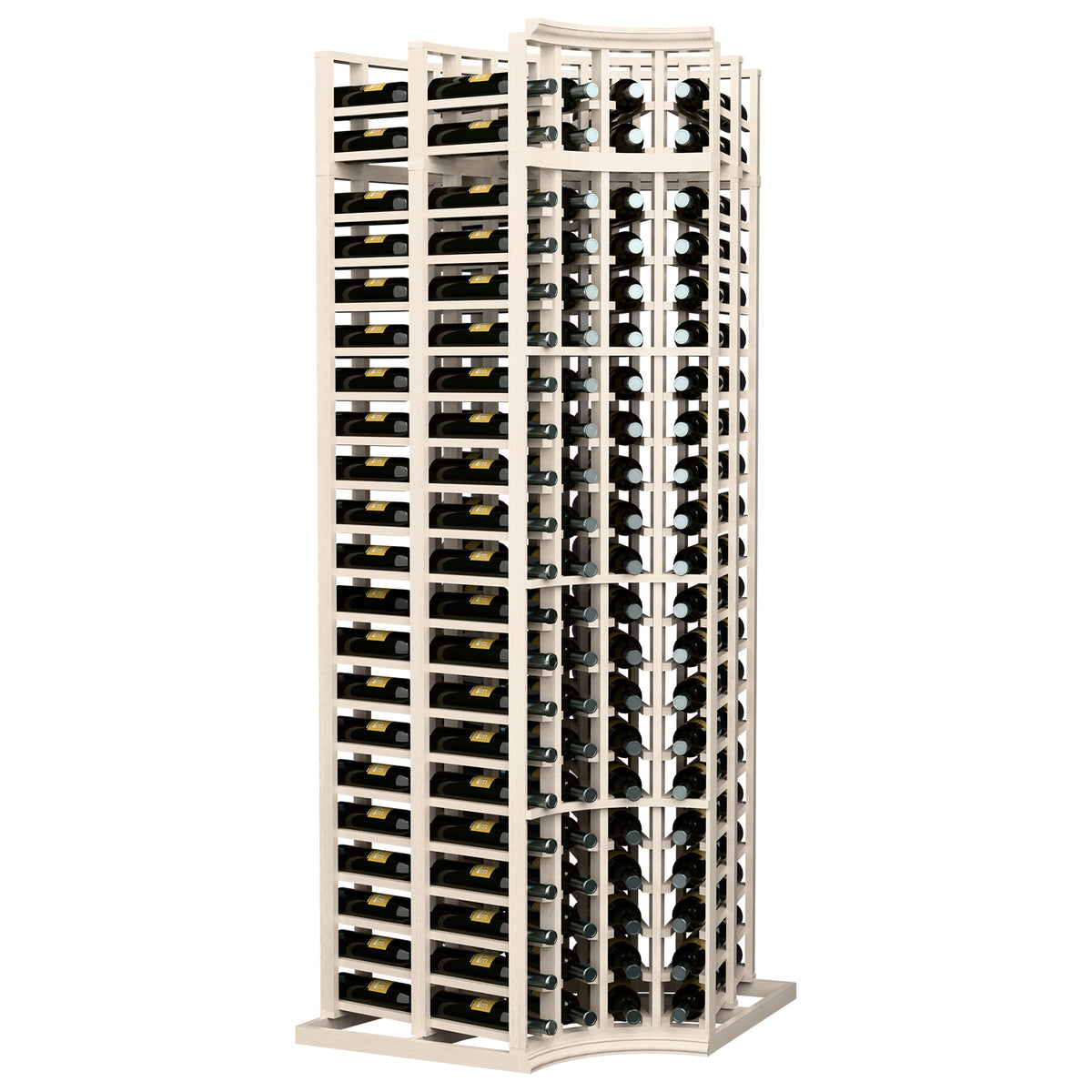 Natural wood curved-corner wine rack with double-deep 4-column bottle storage