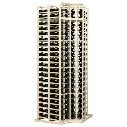 White curved corner double-deep wine rack, 4 columns of horizontal bottle rests