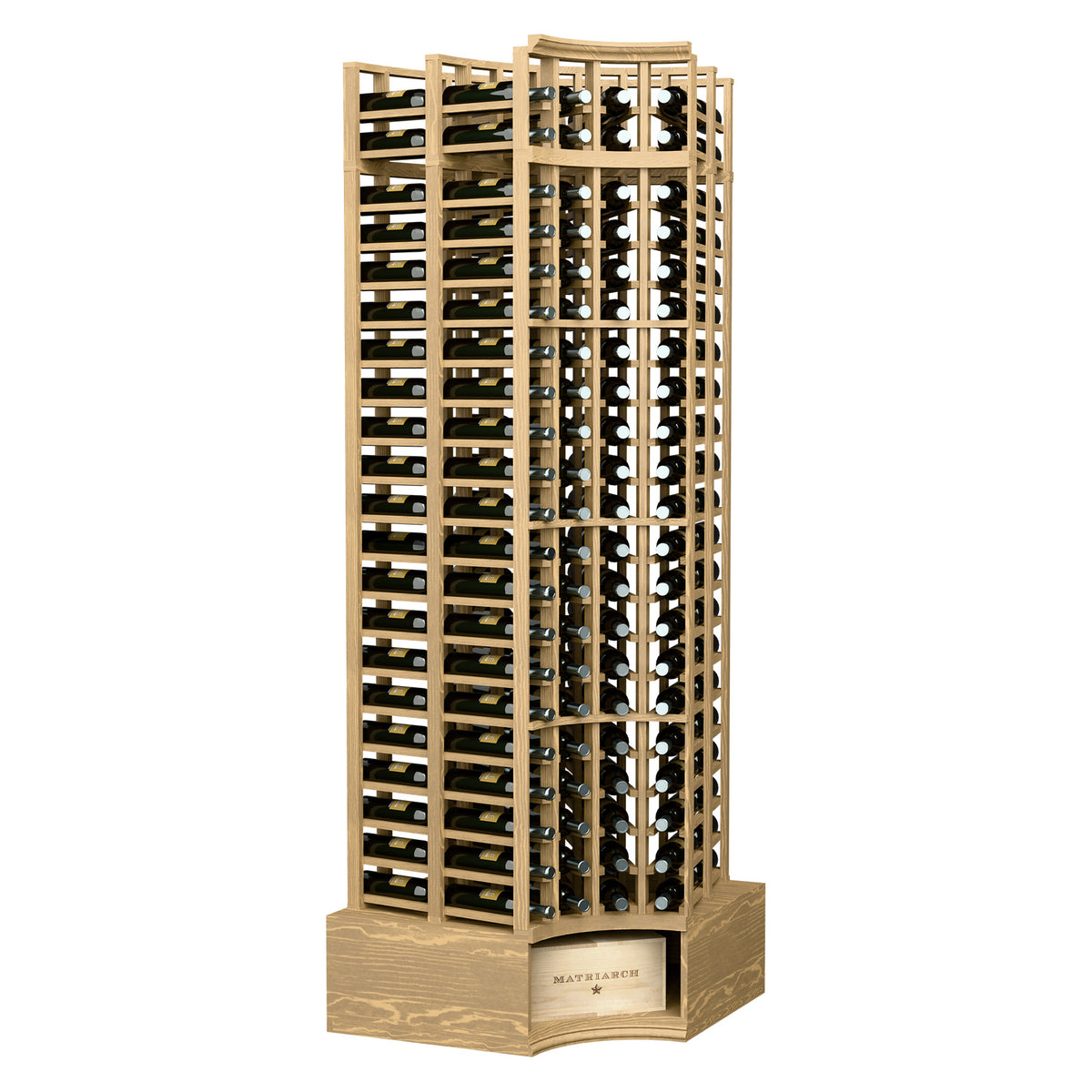 Cream-colored wine bottle rack with curved top, four columns, double-deep grid