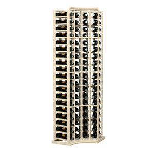 4-column curved-corner wine bottle rack in light cream wood, front view