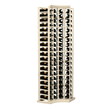 4-column curved-corner wine bottle rack in light cream wood, front view