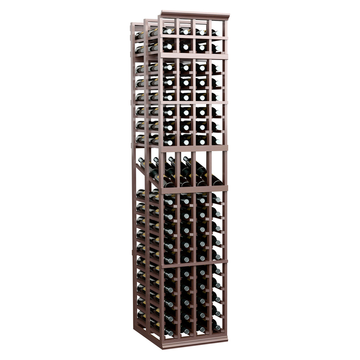 Medium wood wine rack with four columns and multiple rows for bottles