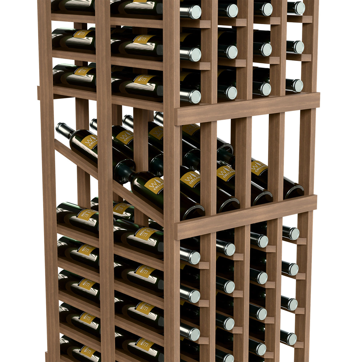 4-column double-deep wine display rack, angled view of bottle storage compartments