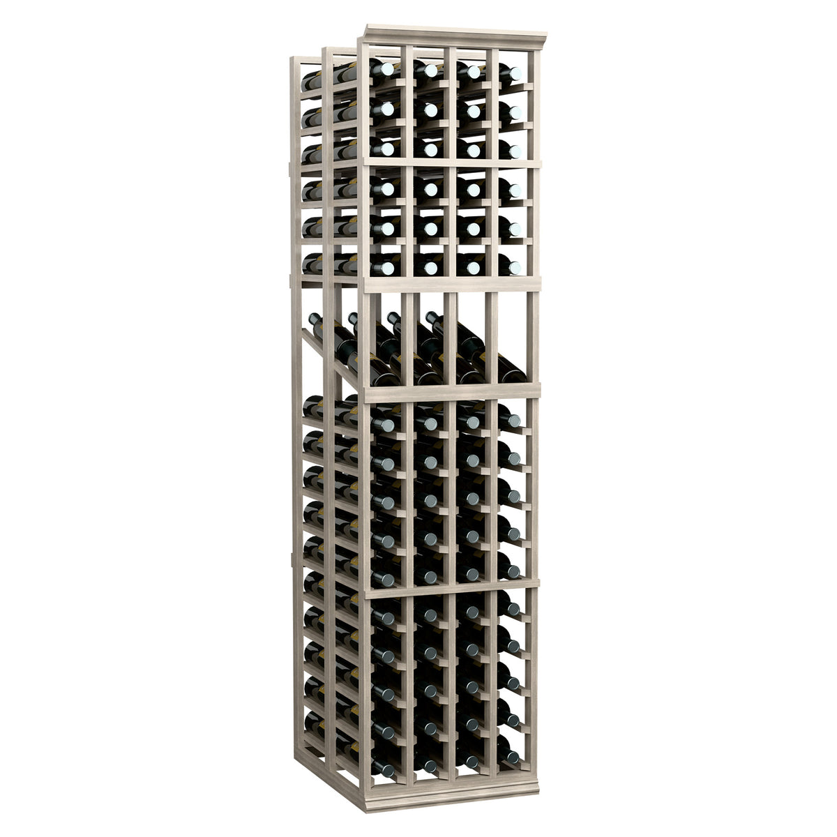 4-column double deep wine display rack holding wine bottles, tall front view.