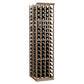 Light wood double-deep wine rack with front grid rows for bottles and circular supports