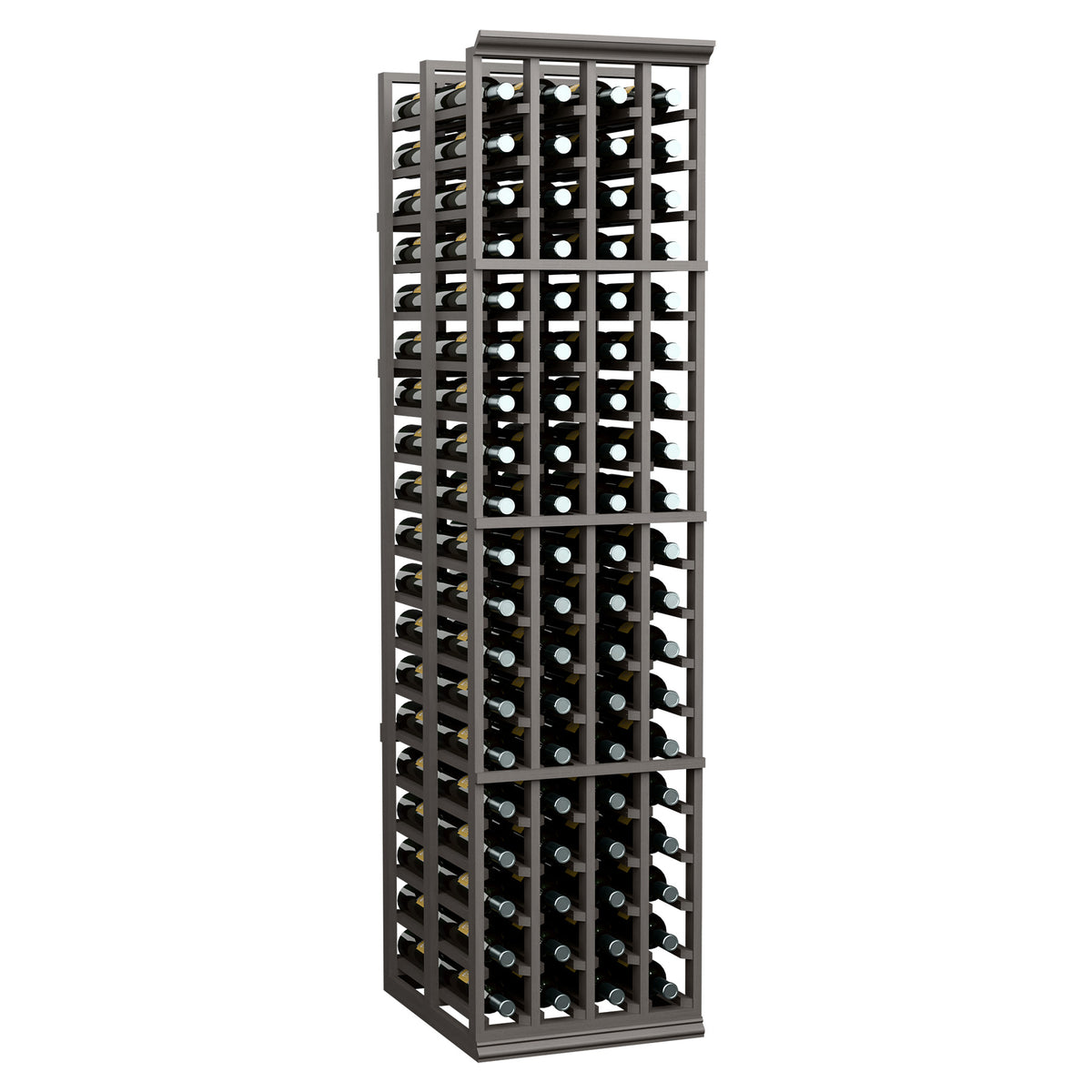 4-column double deep 6-ft wine rack with square bottle slots, dark wood