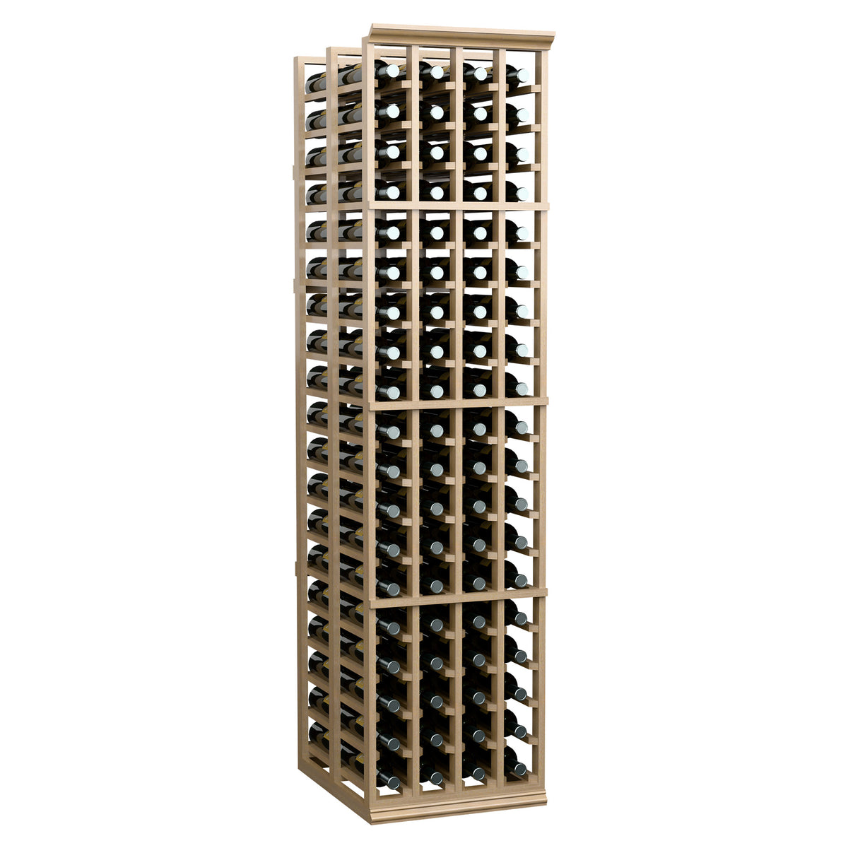 4-column double-deep wine bottle rack with grid rows for upright storage