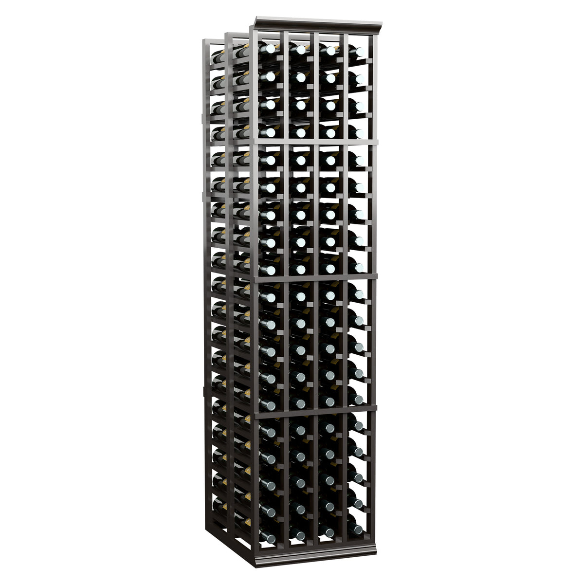 Charcoal four-column double-deep wine rack with grid slots for bottle storage