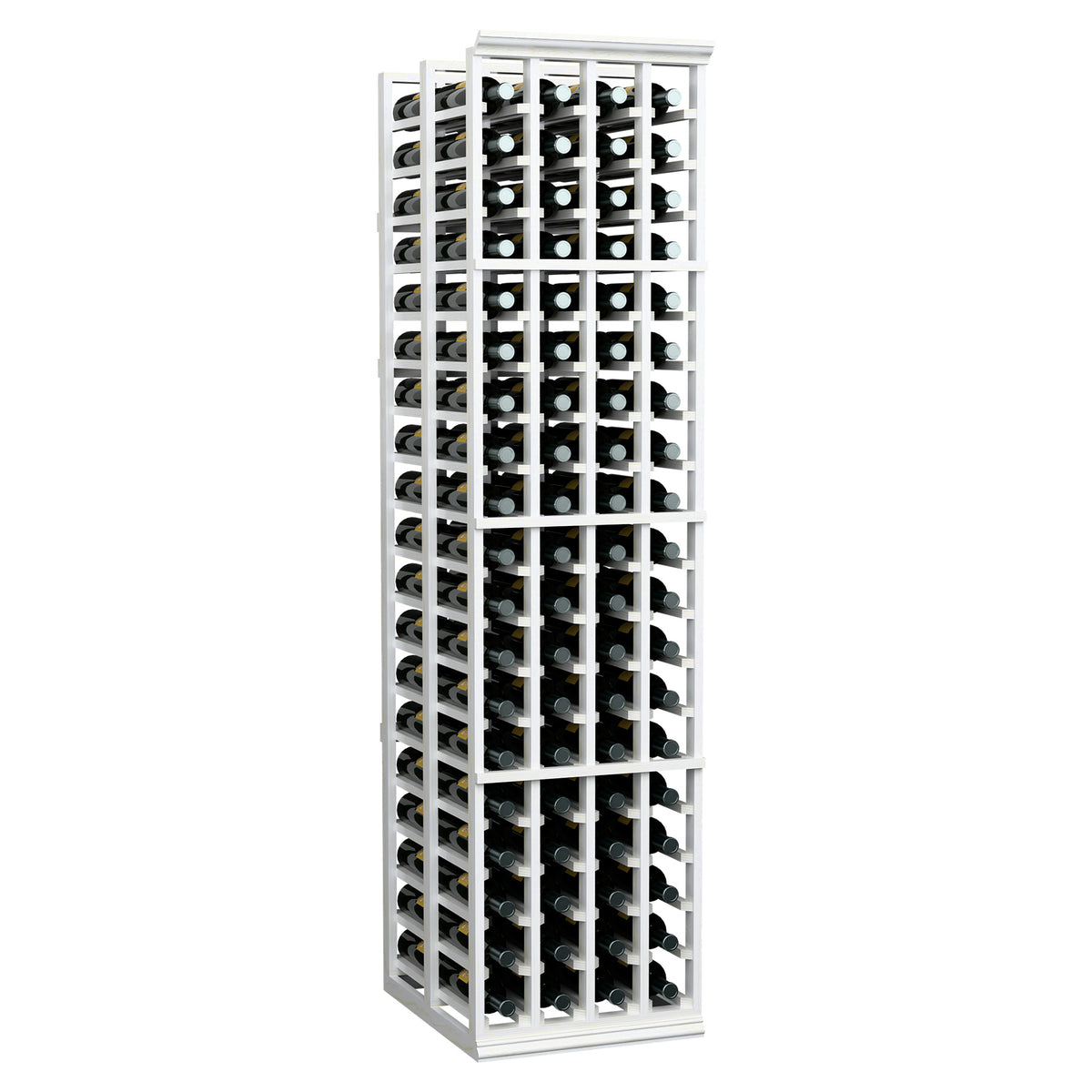 White 6-ft four-column double deep wine bottle storage rack, front view