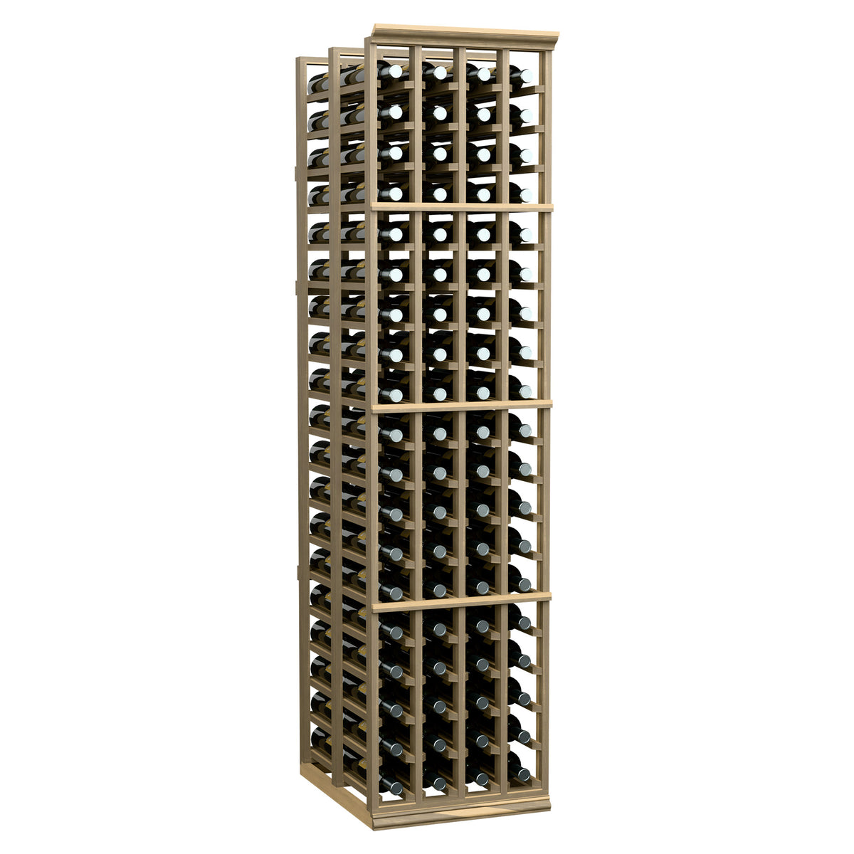 Tall 4-column double-deep wine rack with open grid and vertical bottle storage