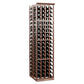 Four-column double-deep wine rack holding bottles in multiple rows, dark wood finish