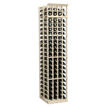 Tall light wood double-deep wine rack with repeating bottle compartments