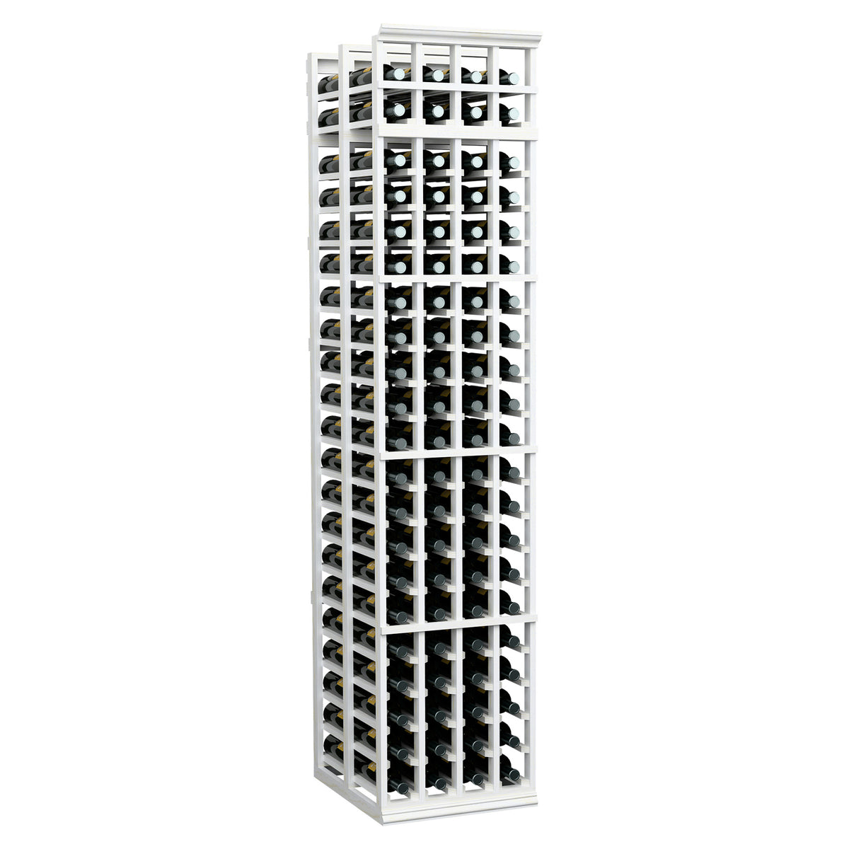 White double-deep wine rack with front grid openings for wine bottles