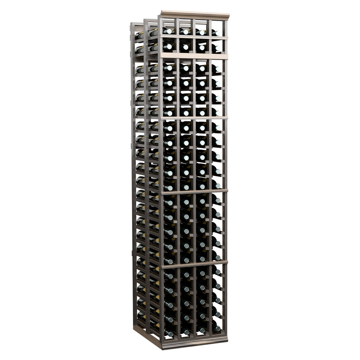 4-column double-deep wine bottle rack, dark frame holding many wine bottles
