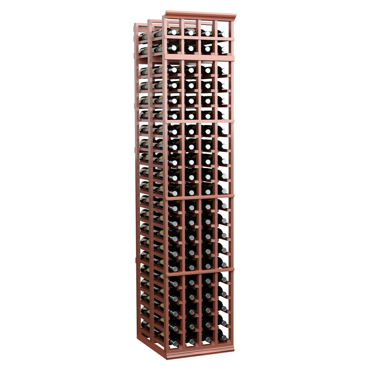 4-column double-deep wine bottle rack, red-brown frame with wine bottle rows