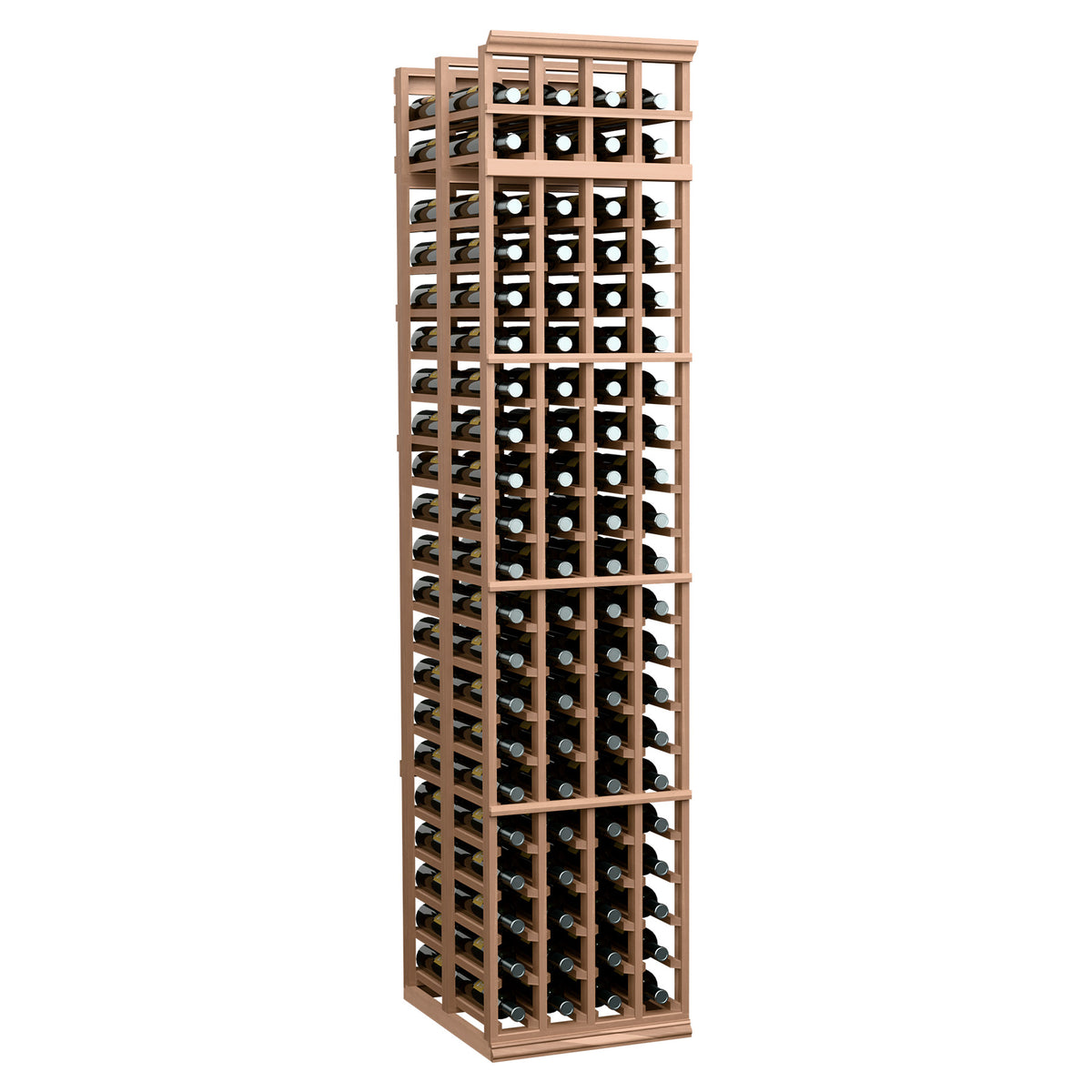 4-column double-deep wine bottle rack, light wood frame with open lattice design