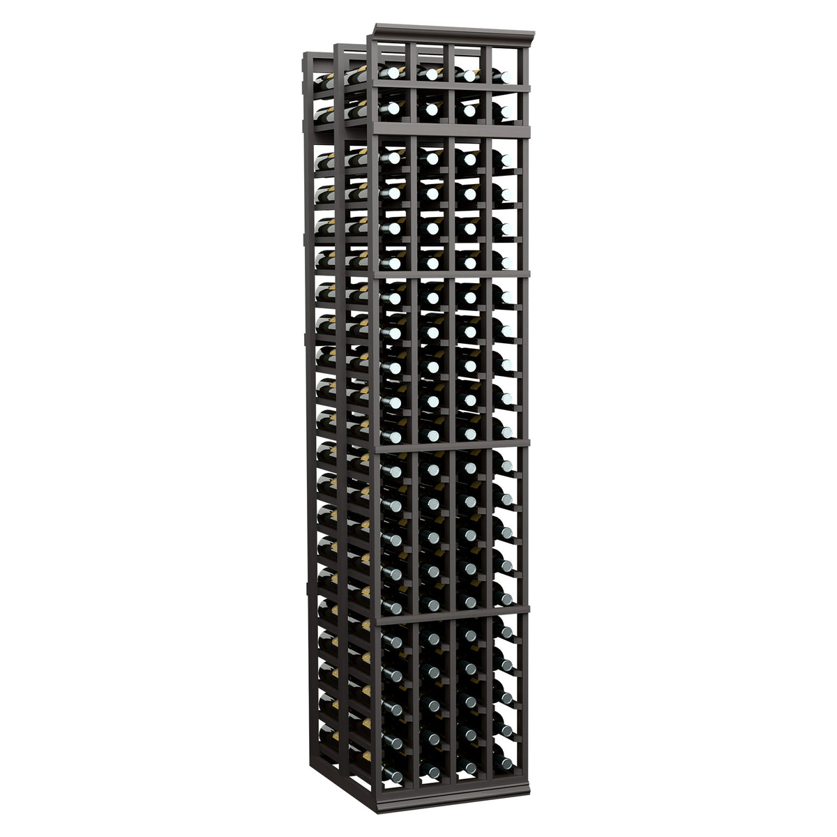 4-column double-deep wine bottle rack, dark frame with black lattice and bottle slots