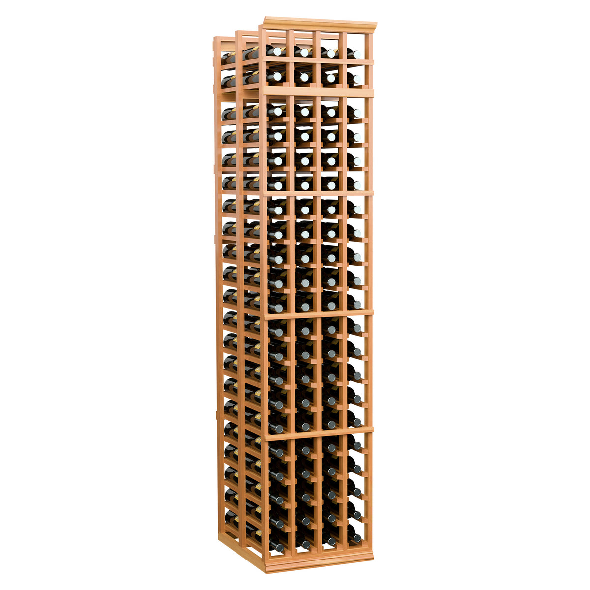 Warm red wood 7-ft double-deep 4-column wine rack shown in full-height view
