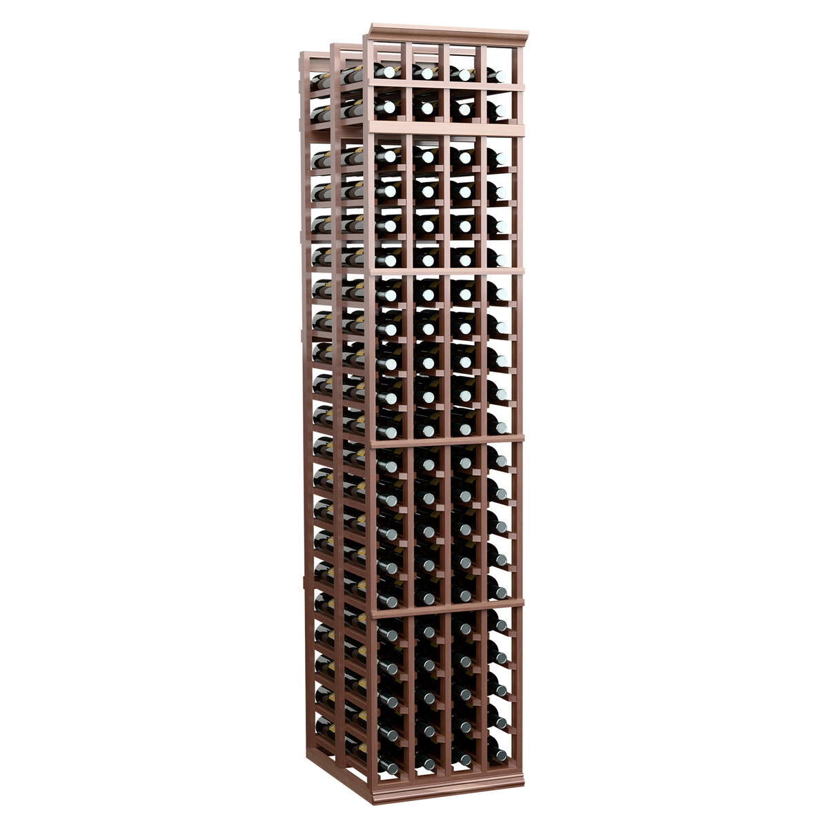 Dark wood 7-ft double-deep 4-column wine rack with front lattice bottle rows