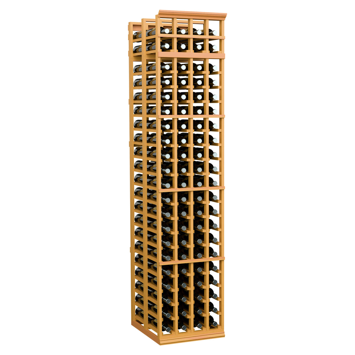 Golden wood 7-ft double-deep 4-column wine rack with front bottle openings