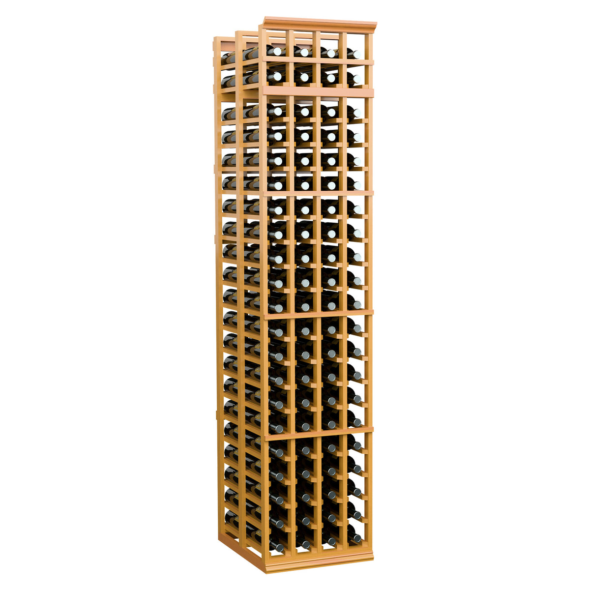 Golden wood 7-ft double-deep 4-column wine rack with front-to-back bottle slots