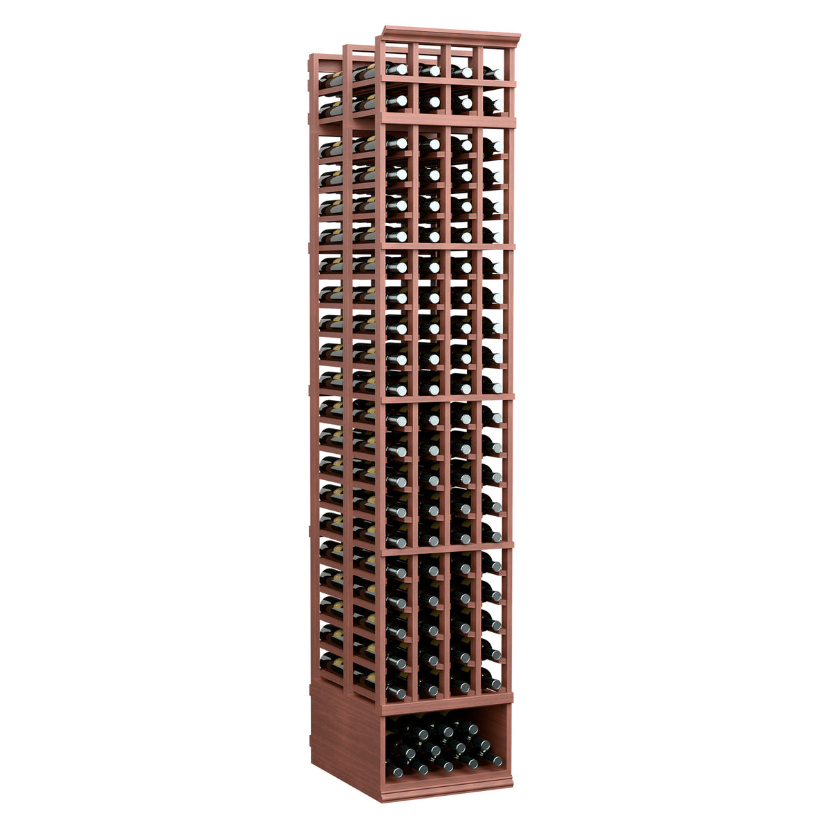 8FT 4-column double deep wine rack with warm brown wood frame and bottle slots