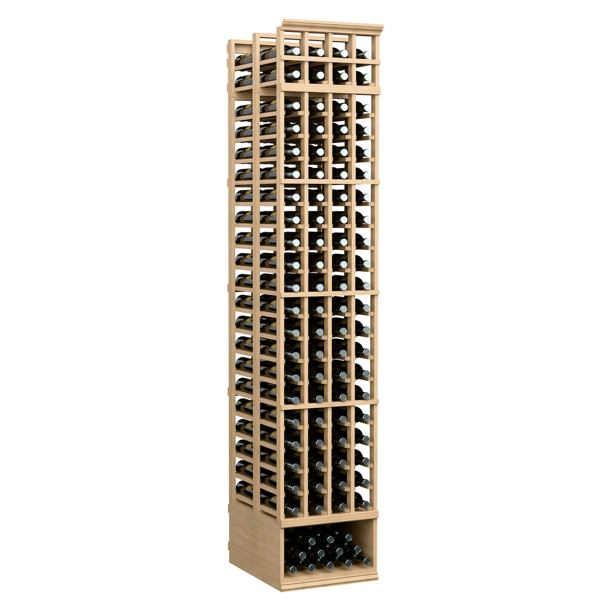 8FT 4-column double deep wine rack with light wood frame and bottle slots
