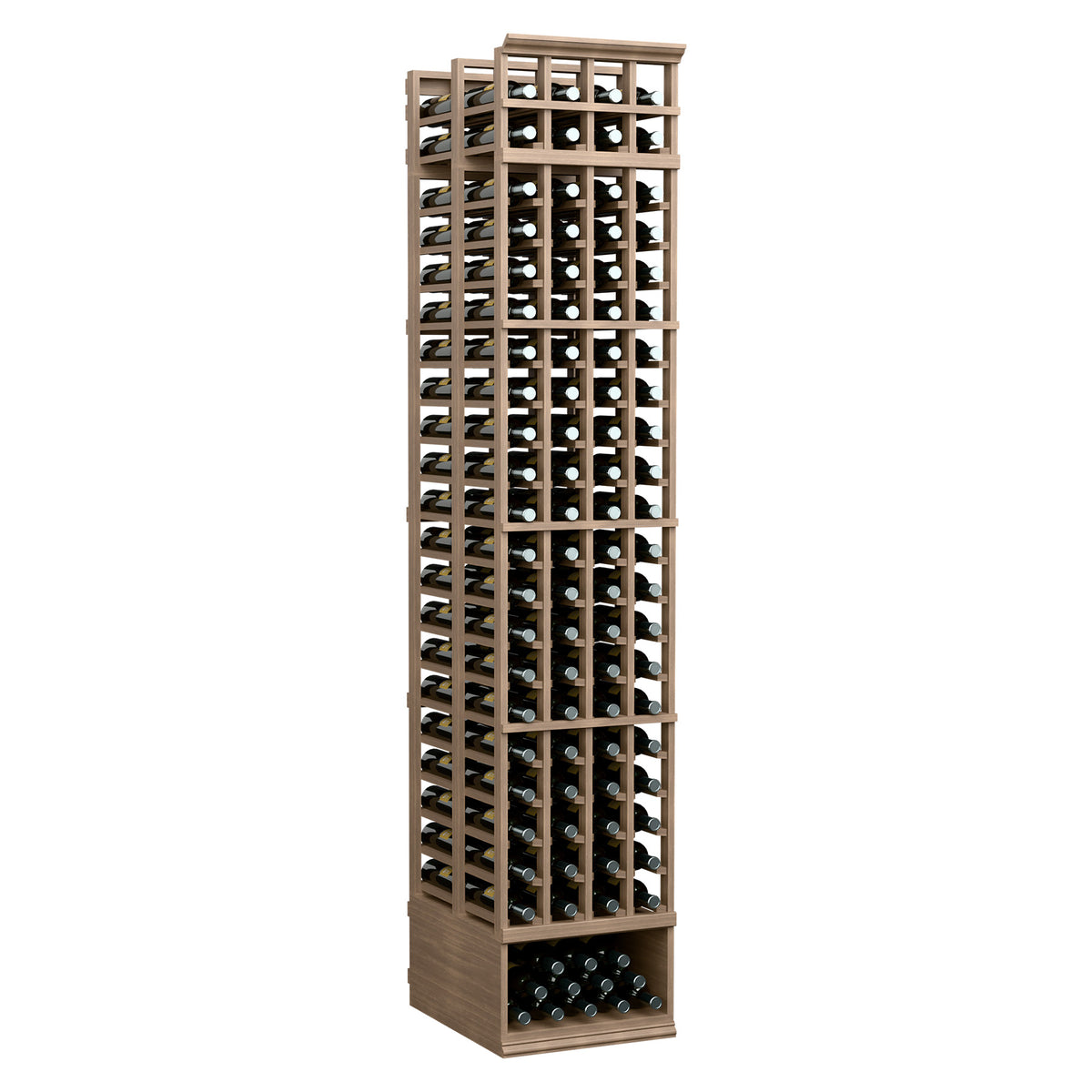8FT 4-column double deep wine rack with medium wood frame and bottle slots