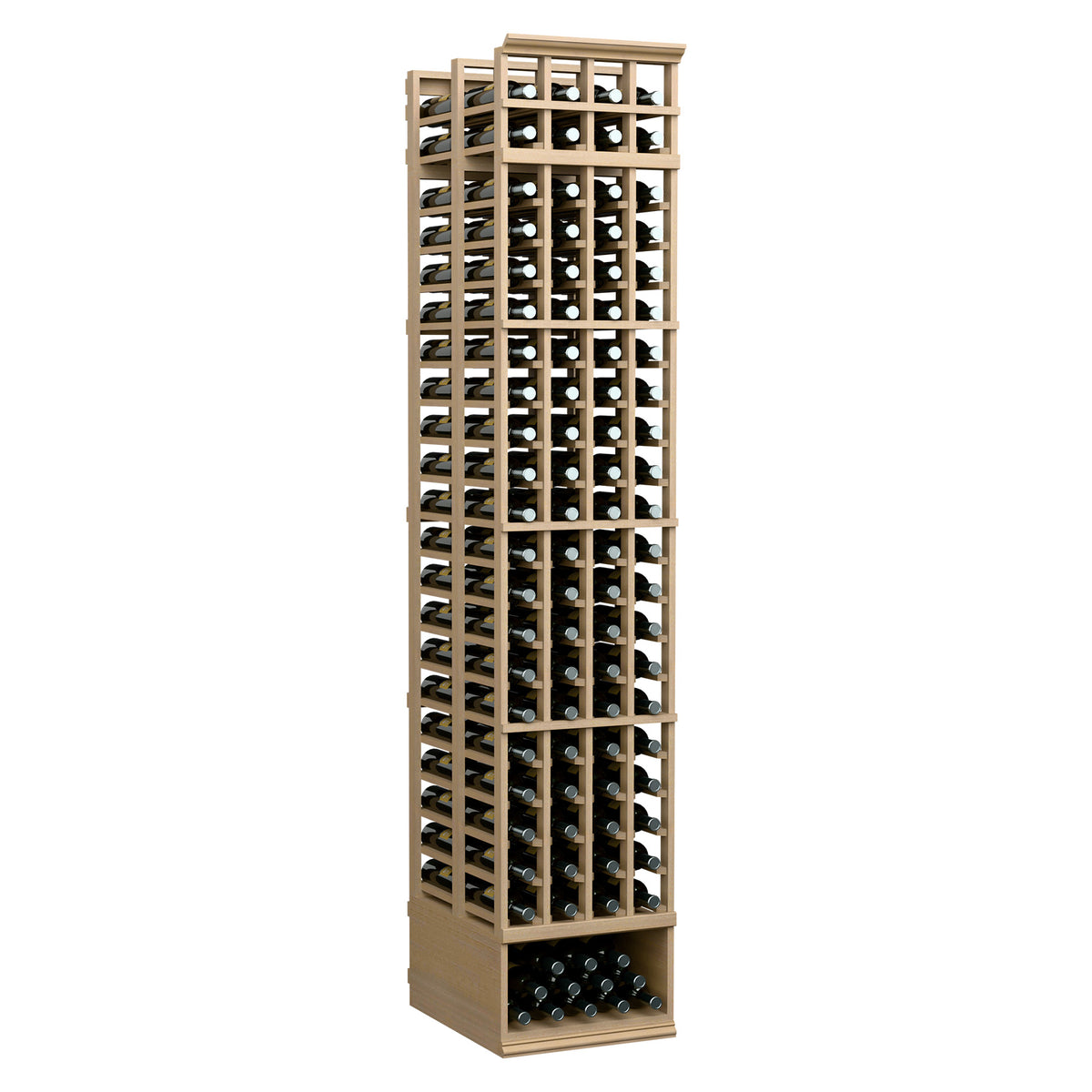 4-column double deep wine rack, light wood finish, holds wine bottles in two columns