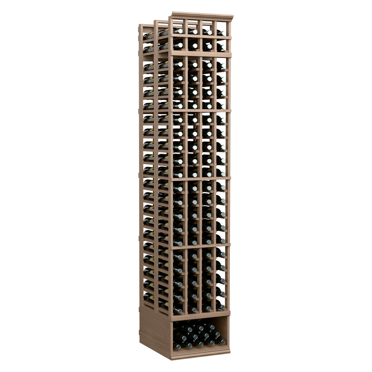 4-column double deep wine rack, medium wood finish, holds wine bottles in two columns