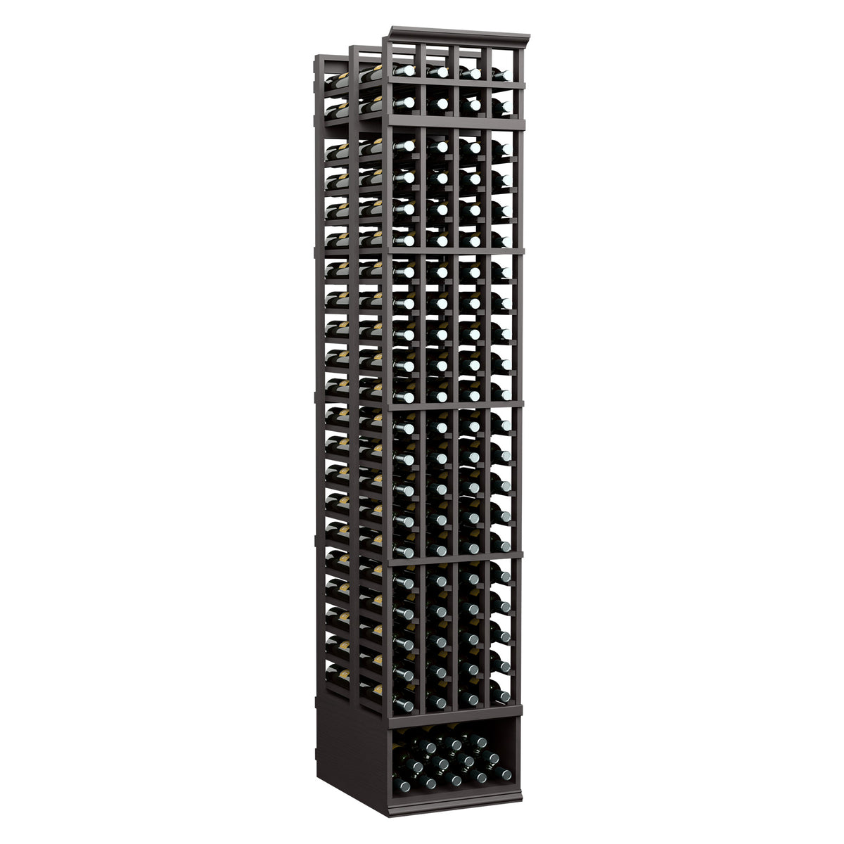 4-column double-deep wine bottle rack, black frame with bottle storage compartments