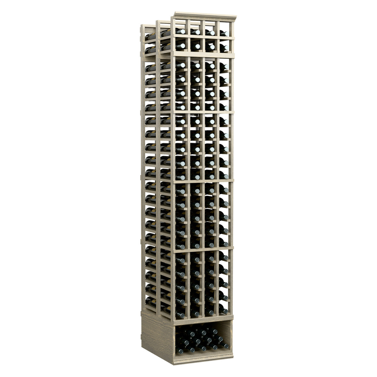 4-column double-deep wine bottle rack, light wood frame with two deep rows of holders