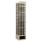 4-column double-deep wine bottle rack in light wood with open grid and bottle slots