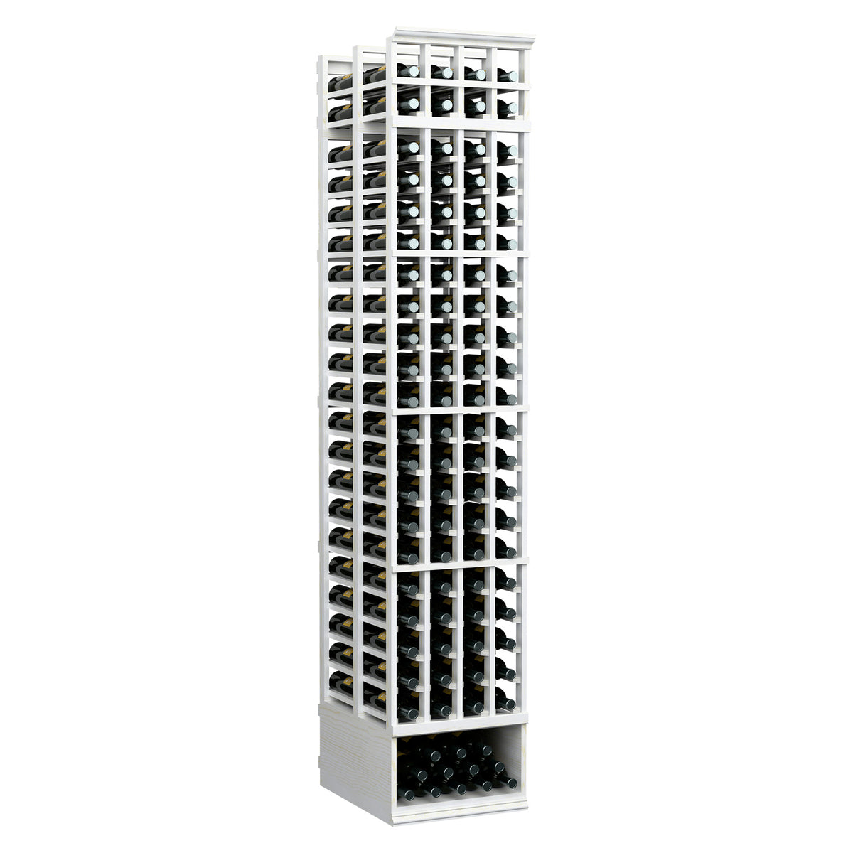 4-column double-deep wine bottle rack, white frame with two deep columns of bottle holders